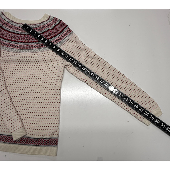 Talbots Sweater Womens Large Cream Red Lambswool Blend Fair Isle Nordic Hearts - Picture 5 of 9